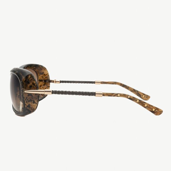 Bottega Veneta BV 92/S Green Crosshatch Braided-Leather Rectangular Sunglasses - Picture 3 of 9